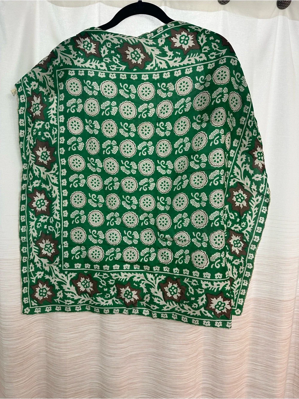 Green / Brown Floral Square Silk Scarf